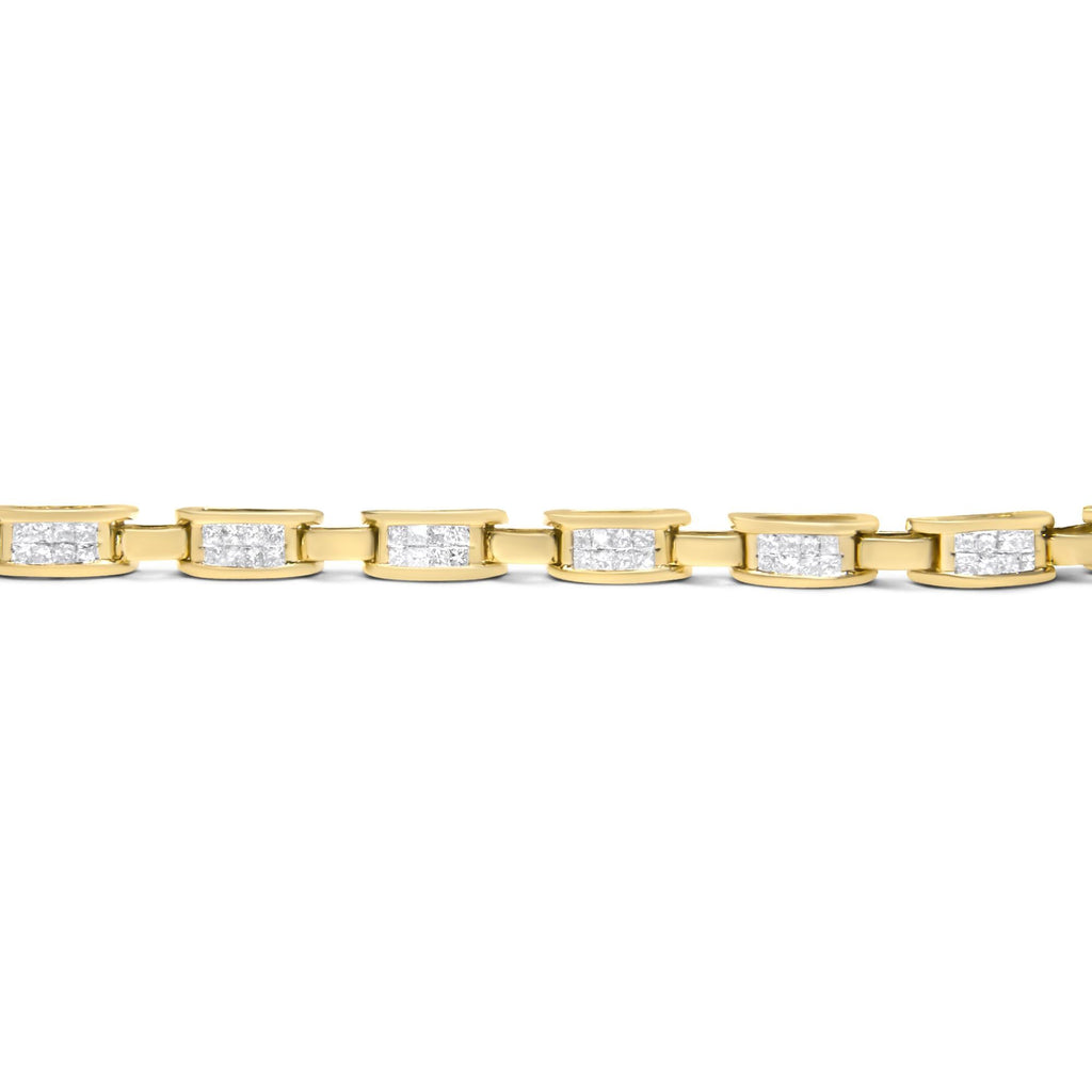 10K Yellow Gold 2.0 Cttw Invisible-Set Princess Cut Diamond Rectangular Link Bracelet (I-J Color, SI2-I1 Clarity) - 7"-4