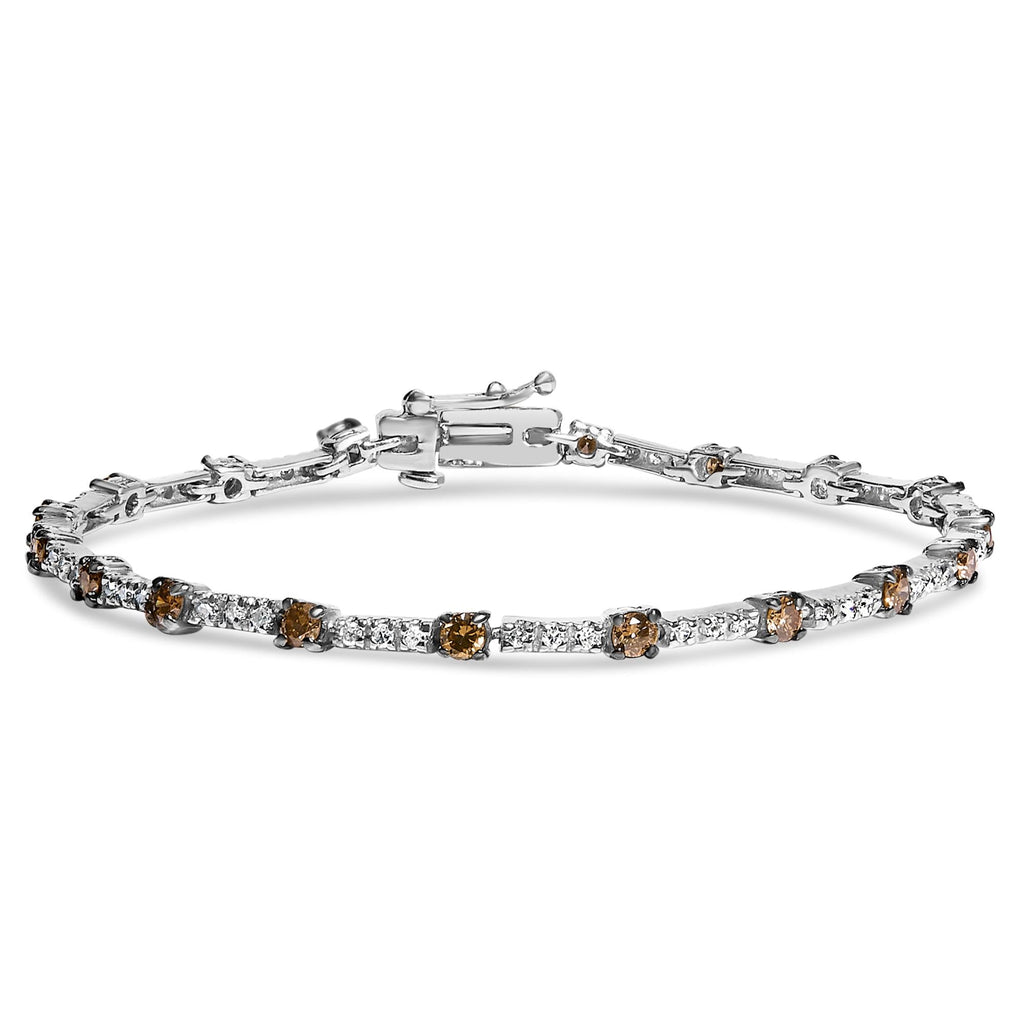 14k White Gold 2 1/4 Cttw Champagne Diamond Bar Link 7" Bracelet (Champagne Color, I1-I2 Clarity)-0