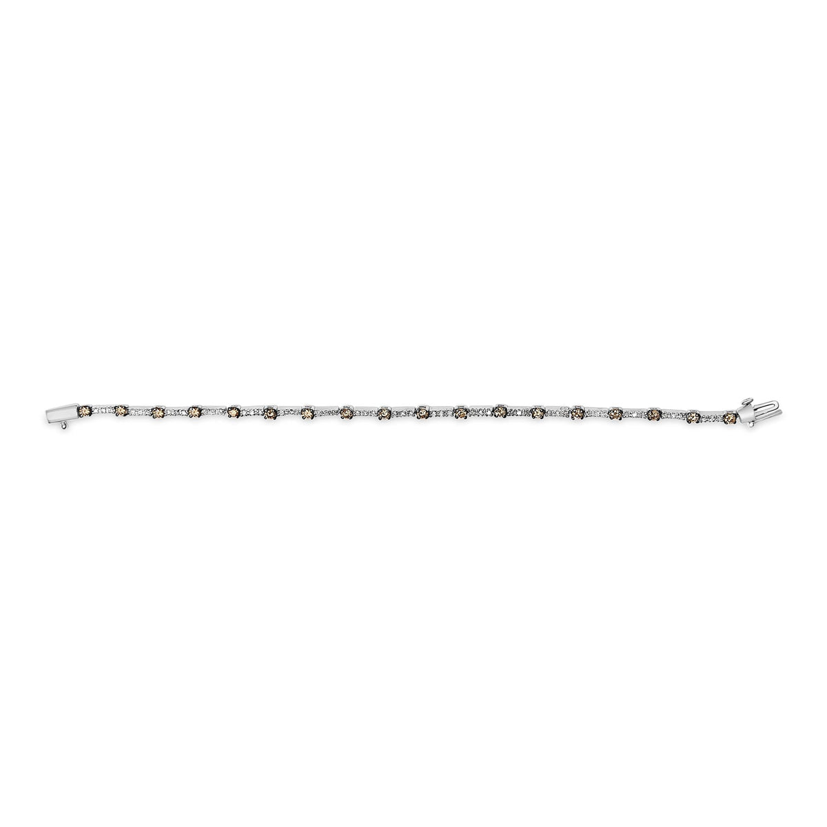 14k White Gold 2 1/4 Cttw Champagne Diamond Bar Link 7" Bracelet (Champagne Color, I1-I2 Clarity)-3
