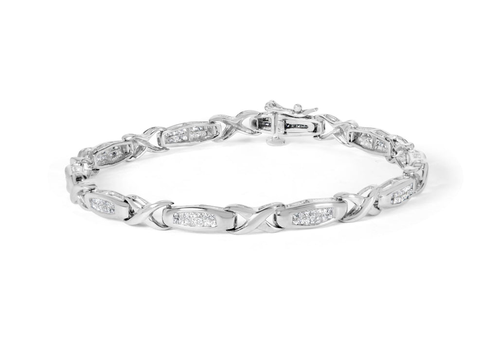 14K White Gold 1.0 Cttw Invisible-Set Princess Diamond Tennis Bracelet (H-I Color, SI1-SI2 Clarity) - 7"-0
