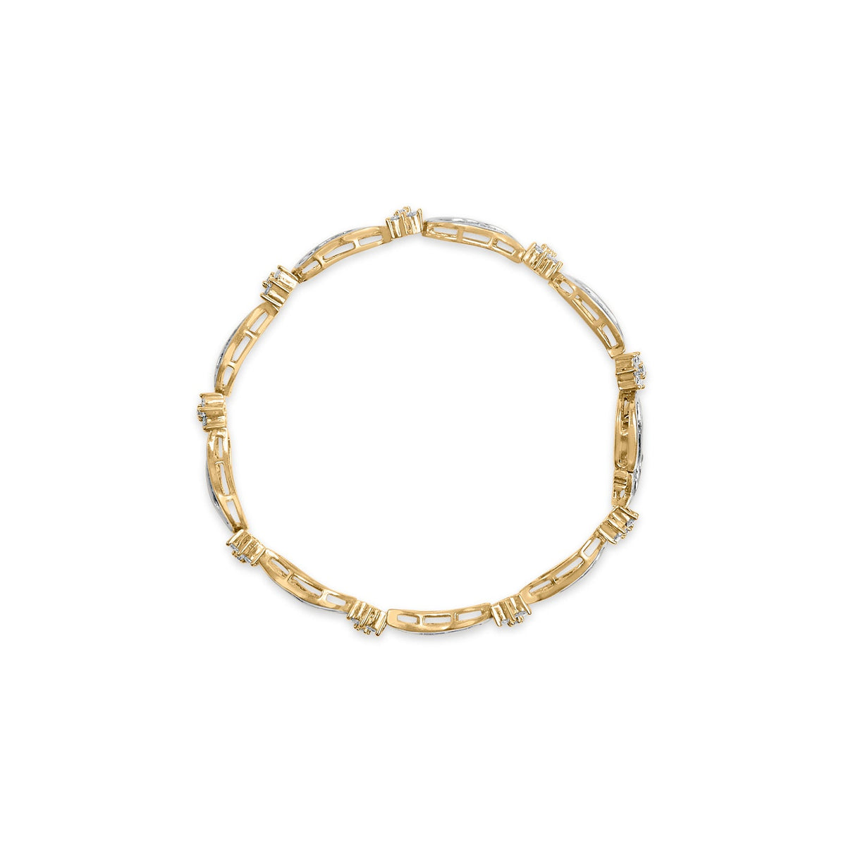 10K Yellow and White Gold 3.00 Cttw Diamond Cluster and Wave Link Bracelet (I-J Color, I1-I2 Clarity) - 7.25"-3