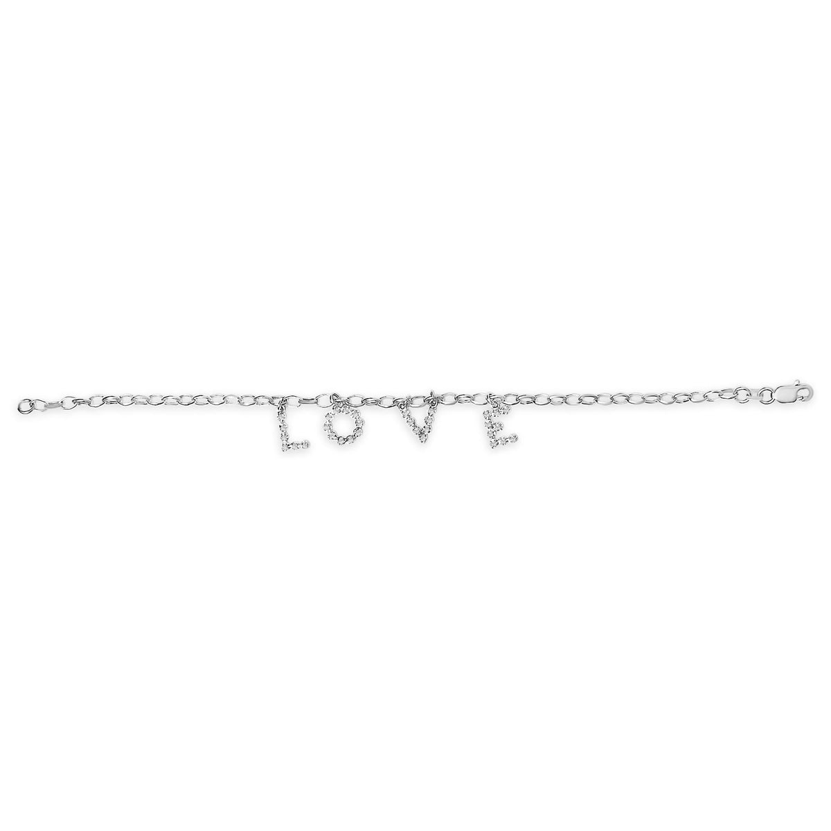 10k White Gold 1/6 Cttw Diamond "Love" Charm Cable Chain Bracelet (H-I Color, I1-I2 Clarity) - 7"-3