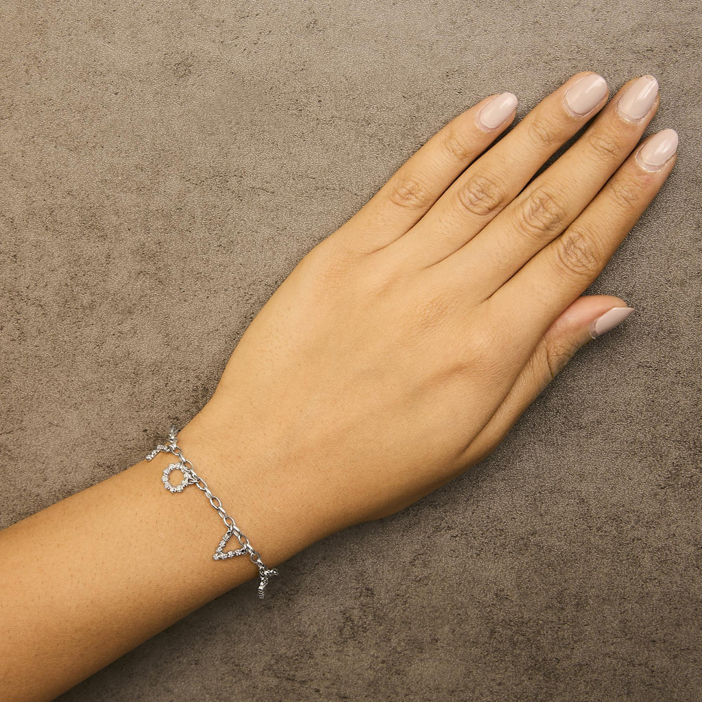 10k White Gold 1/6 Cttw Diamond "Love" Charm Cable Chain Bracelet (H-I Color, I1-I2 Clarity) - 7"-2