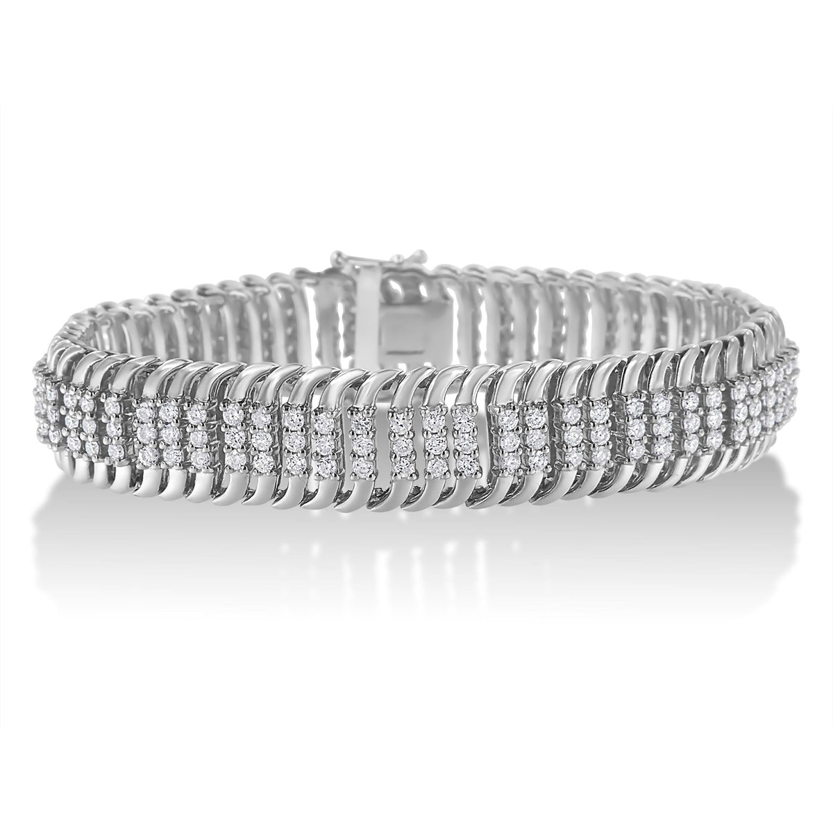 14K White Gold 5.0 Cttw Round Brilliant Cut Diamond 7" S Wave Serpentine Tennis Bracelet (H-I Color, I1-I2 Clarity)-0
