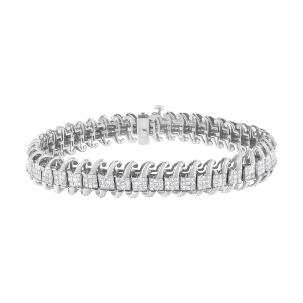 14K White Gold 5.0 Cttw Princess Cut Diamond 7" Invisible Set Wavy S-Link Tennis Bracelet (G-H Color, SI1-SI2 Clarity)-0