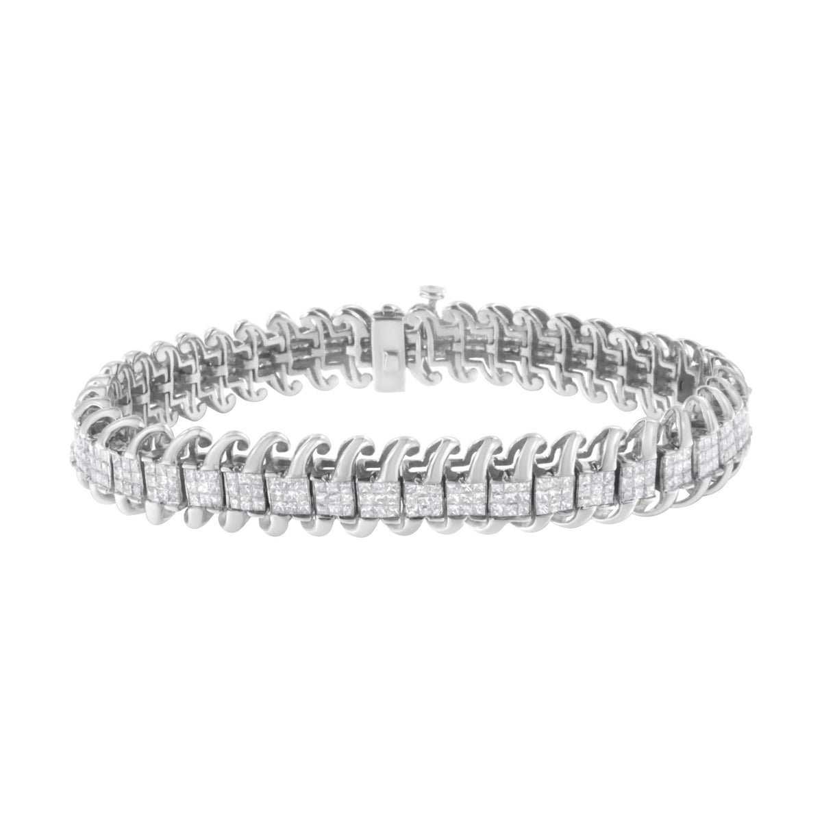 14K White Gold 5.0 Cttw Princess Cut Diamond 7" Invisible Set Wavy S-Link Tennis Bracelet (G-H Color, SI1-SI2 Clarity)-0