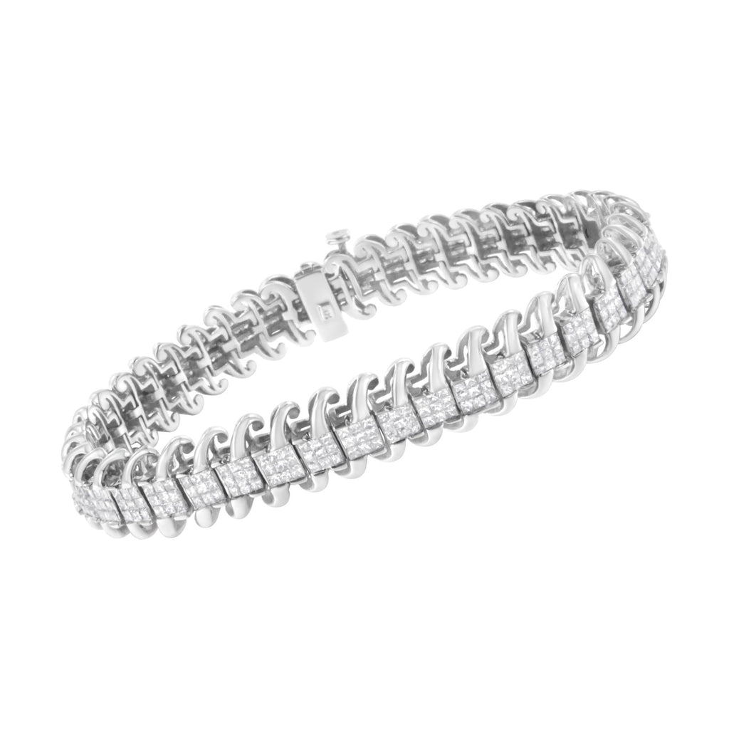 14K White Gold 5.0 Cttw Princess Cut Diamond 7" Invisible Set Wavy S-Link Tennis Bracelet (G-H Color, SI1-SI2 Clarity)-3