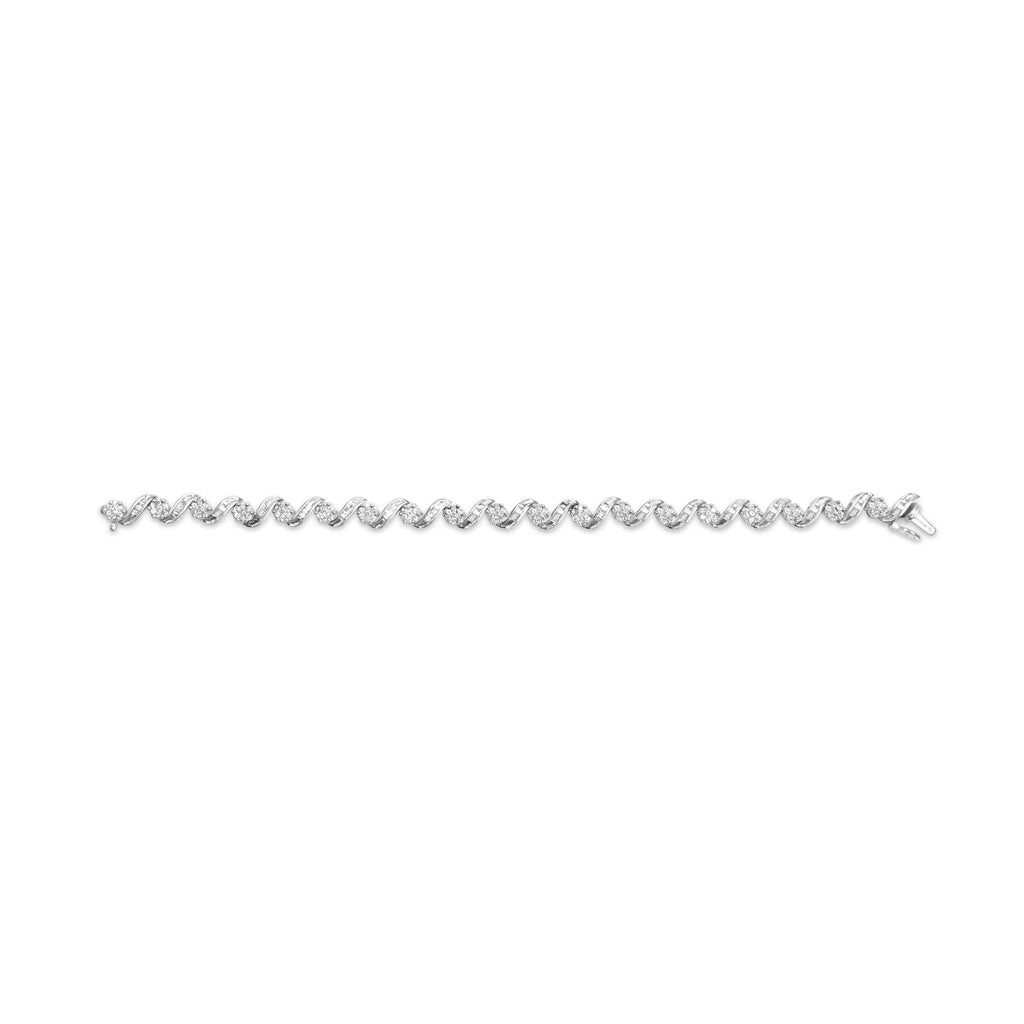14K White Gold 2.00 Cttw Diamond Cluster and Spiral Link Bracelet (I-J Color, I1-I2 Clarity) - 7"-4