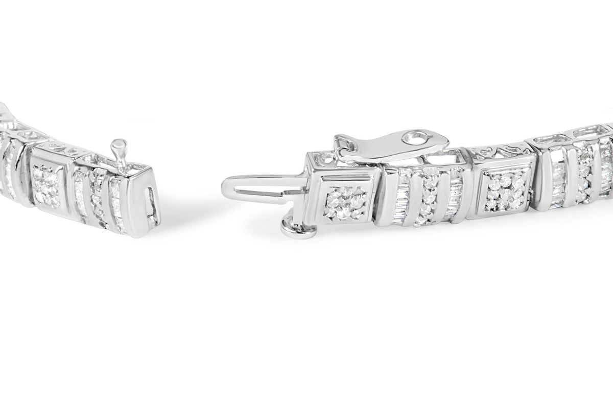 10K White Gold Round and Baguette Cut Diamond Bracelet (2.00 cttw, H-I Color, I2-I3 Clarity)-1