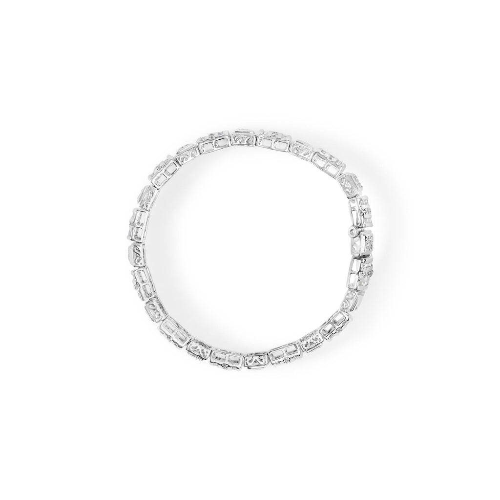 10K White Gold Round and Baguette Cut Diamond Bracelet (2.00 cttw, H-I Color, I2-I3 Clarity)-3