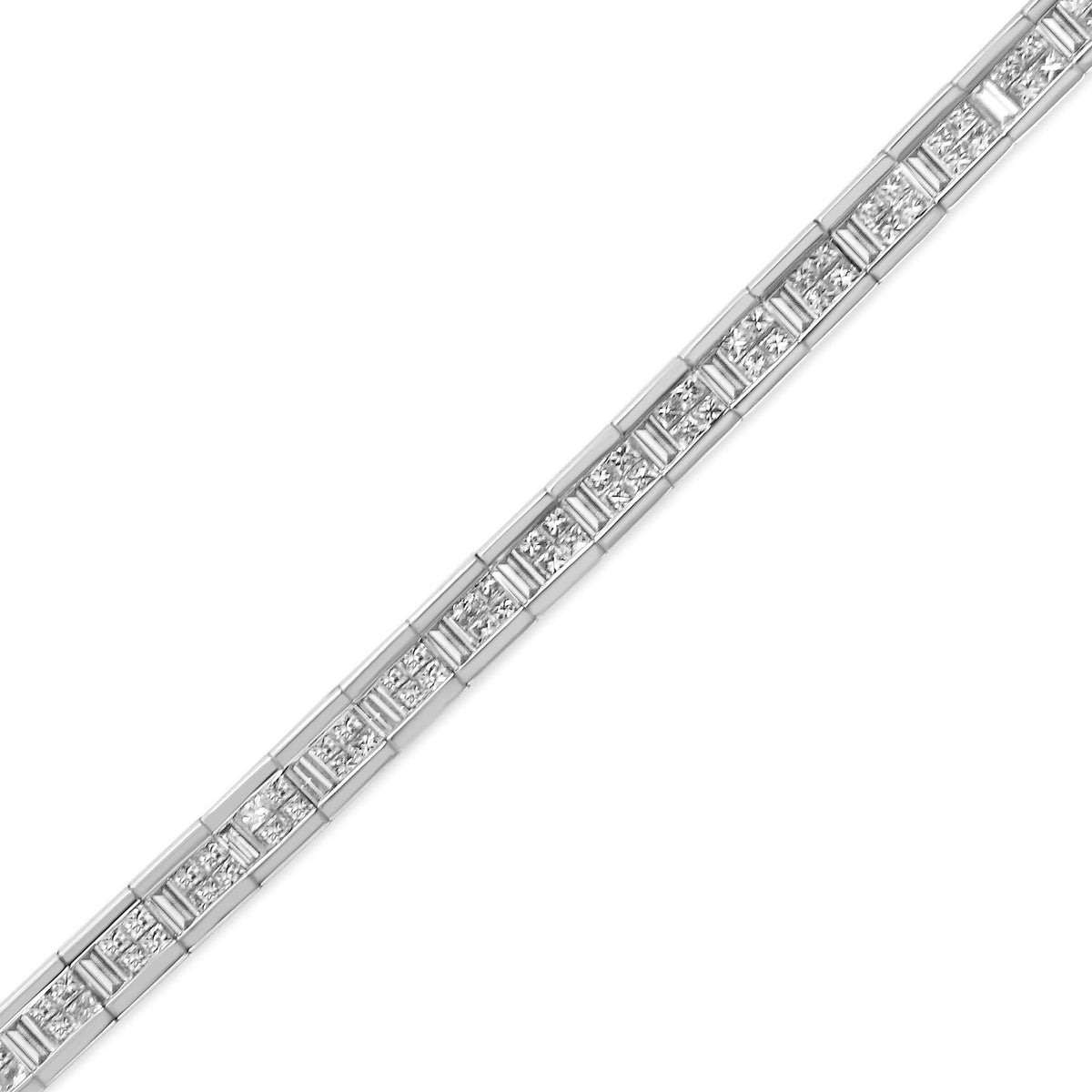14K White Gold 4 3/8 Cttw Alternating Invisible Set Princess and Baguette Diamond Tennis Bracelet (G-H Color, VS1-VS2 Clarity) - Size 7"-1