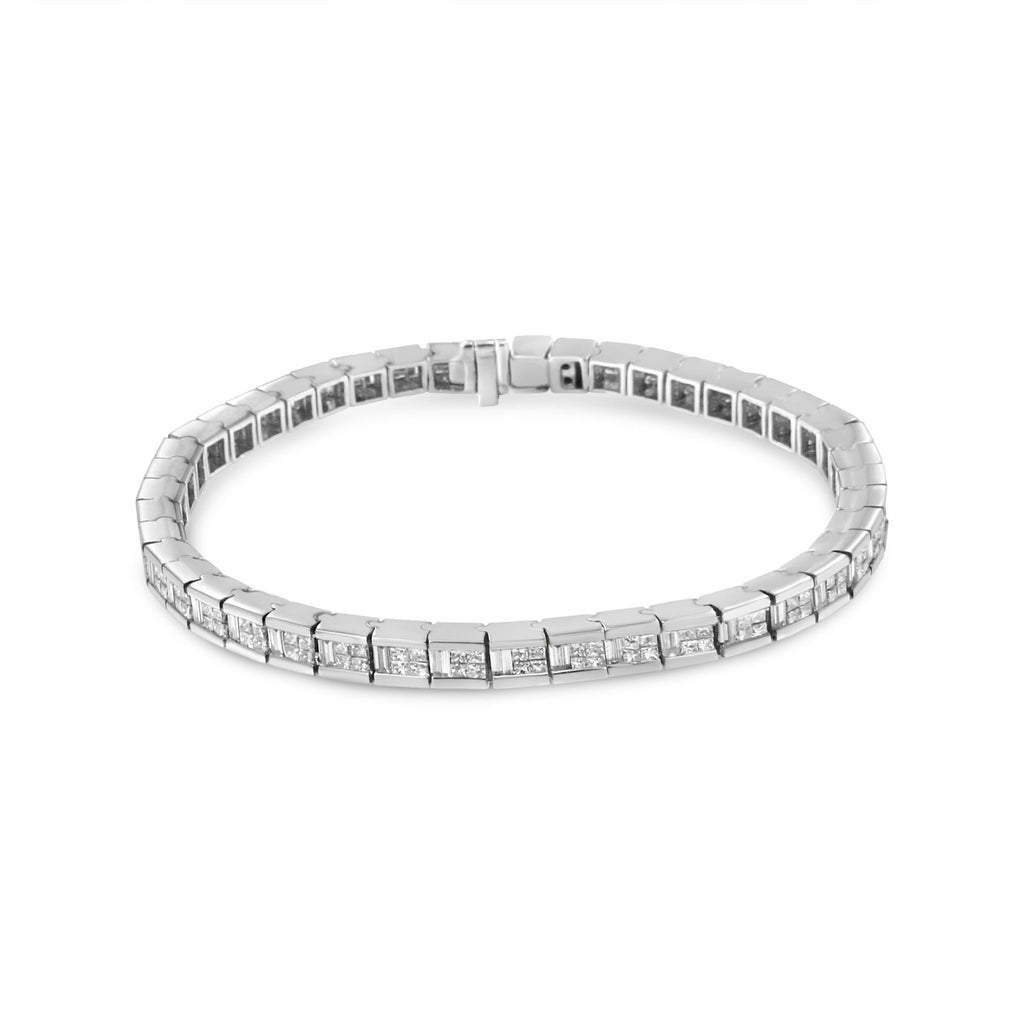 14K White Gold 4 3/8 Cttw Alternating Invisible Set Princess and Baguette Diamond Tennis Bracelet (G-H Color, VS1-VS2 Clarity) - Size 7"-3