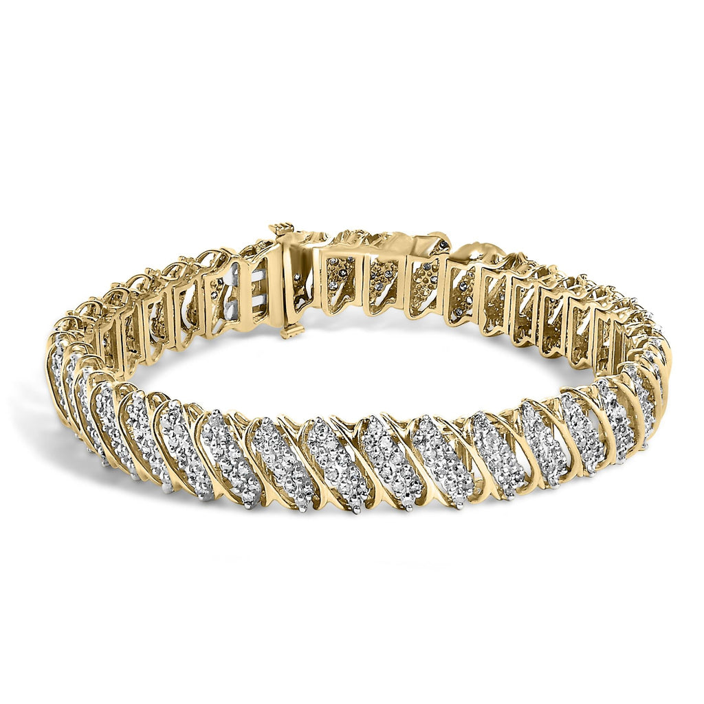 10K Yellow Gold 3.0 Cttw Diamond S-Link Bracelet-0
