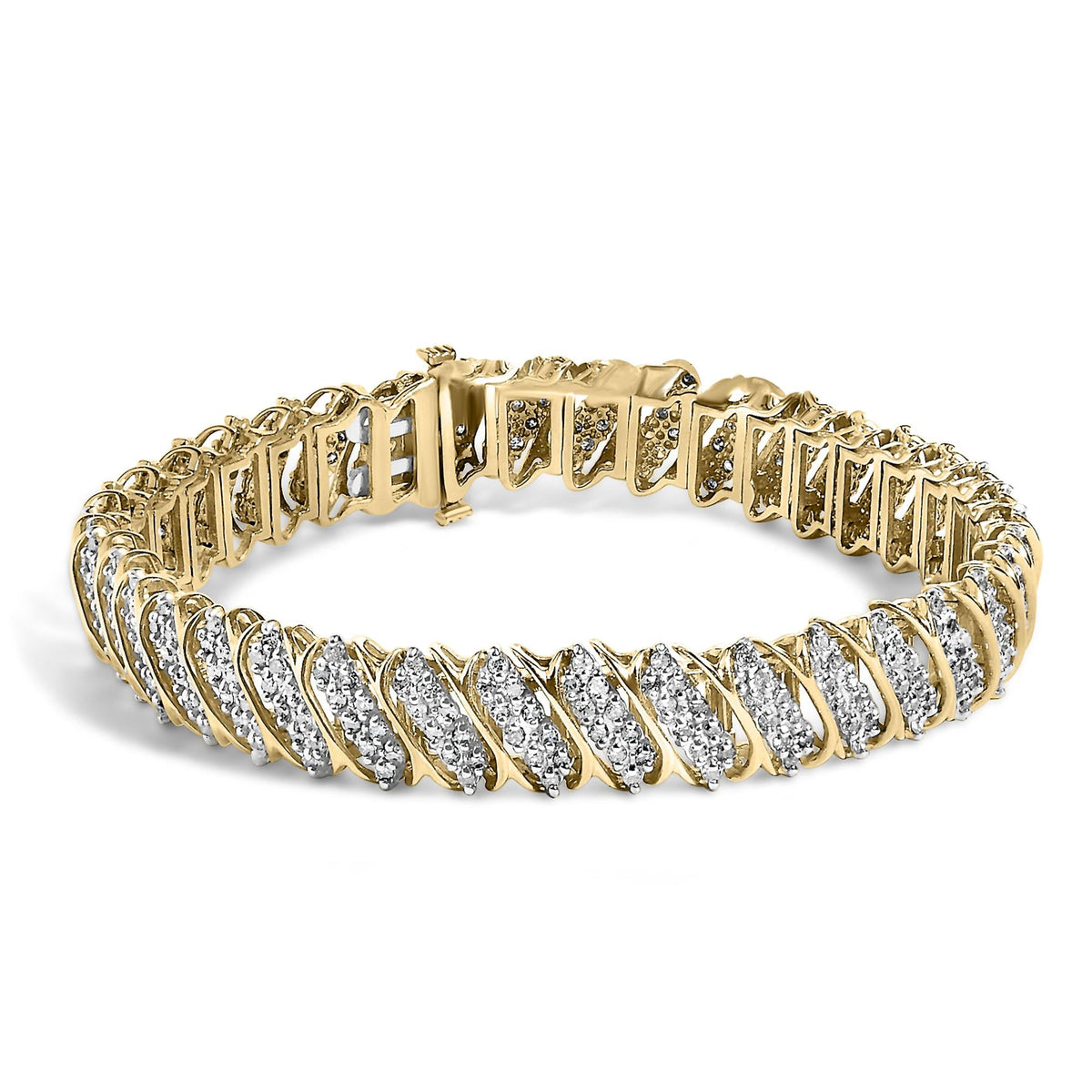 10K Yellow Gold 3.0 Cttw Diamond S-Link Bracelet-0