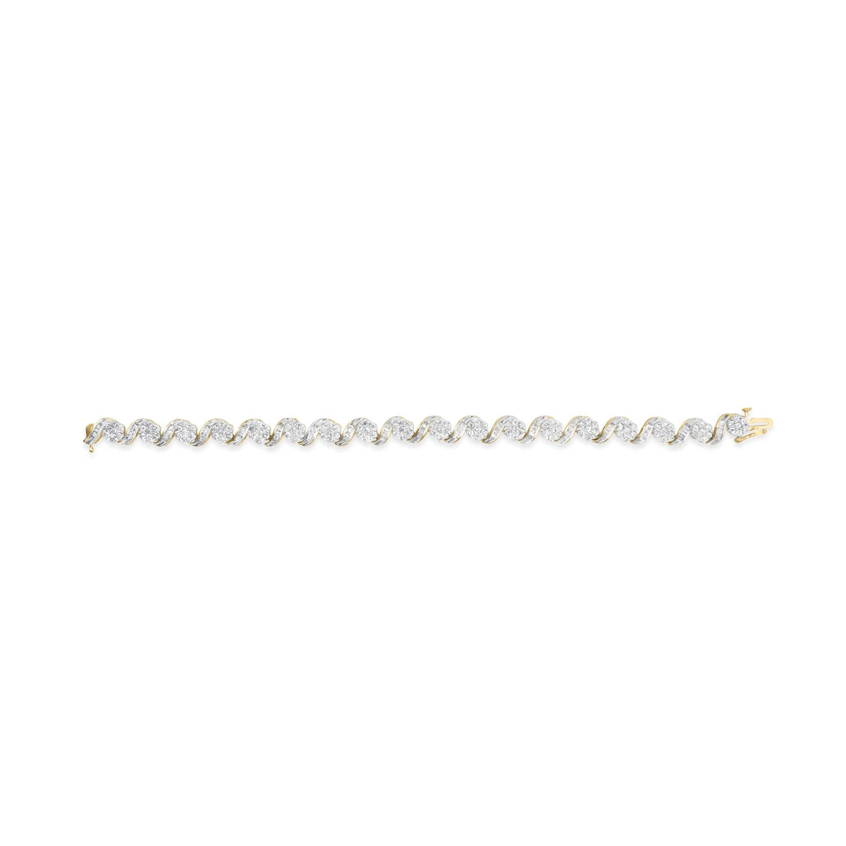 10k Yellow Gold 5.00 Cttw Round-Cut and Baguette-Cut Diamond Floral Link 7.25" Bracelet (I-J Color, I2-I3 Clarity)-4