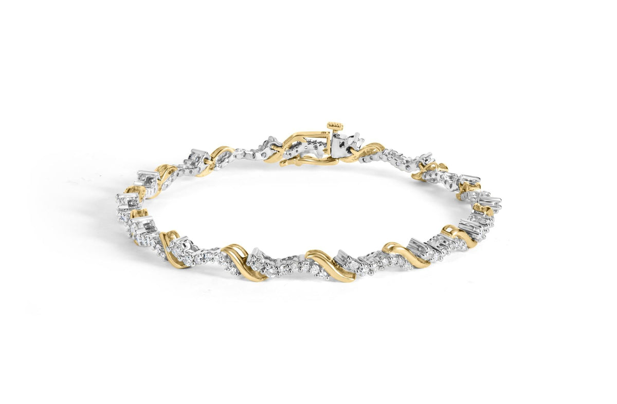 10K Yellow and White Gold 2.00 Cttw Diamond "S" Link 7" Bracelet (H-I Color, I2-I3 Clarity)-0
