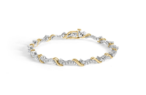 10K Yellow and White Gold 2.00 Cttw Diamond "S" Link 7" Bracelet (H-I Color, I2-I3 Clarity)-0