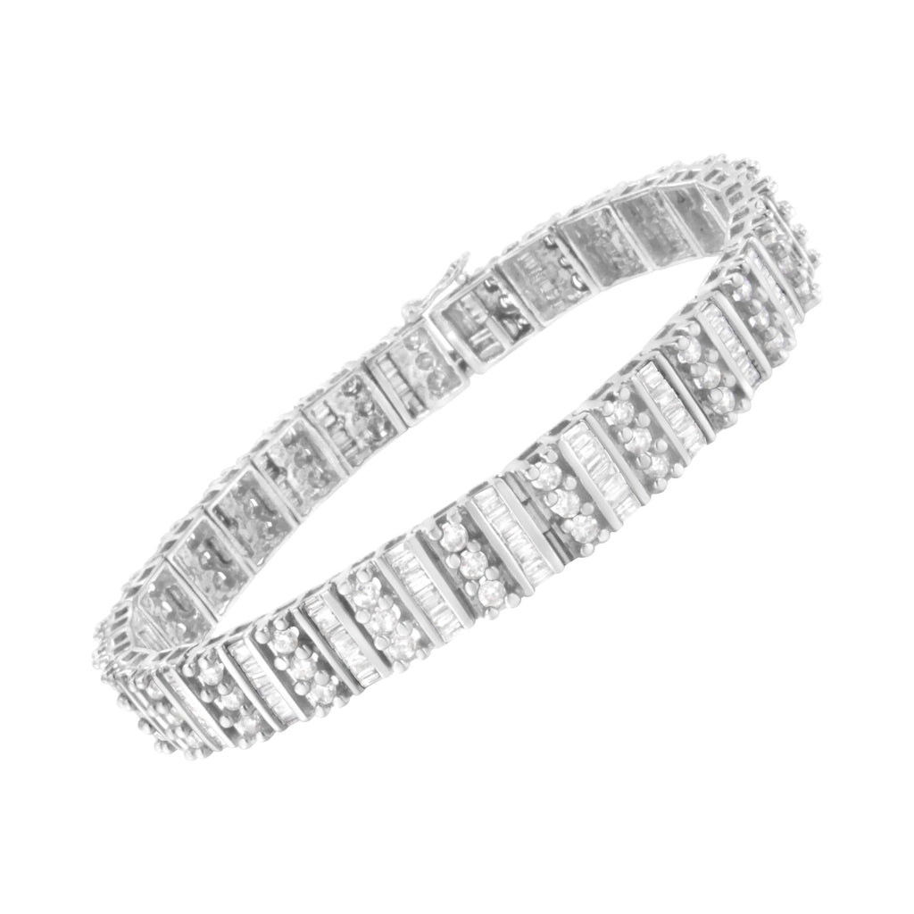 14K White Gold 4 7/8 cttw Baguette & Round Brilliant-Cut Diamond Channel- & Prong-Set Tennis Bracelet (I-J Color, I1-I2 Clarity) - Size 7.25"-1