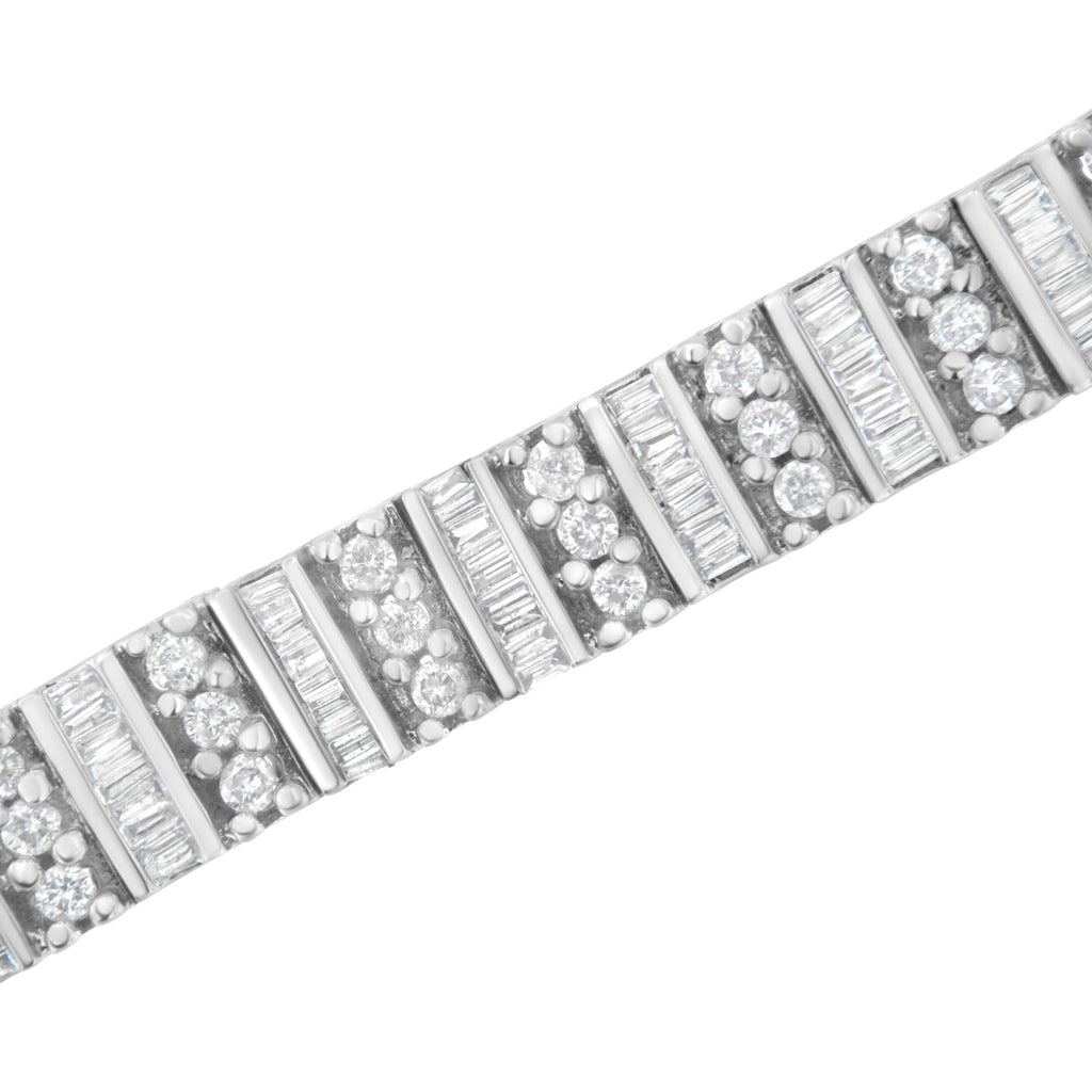 14K White Gold 4 7/8 cttw Baguette & Round Brilliant-Cut Diamond Channel- & Prong-Set Tennis Bracelet (I-J Color, I1-I2 Clarity) - Size 7.25"-3