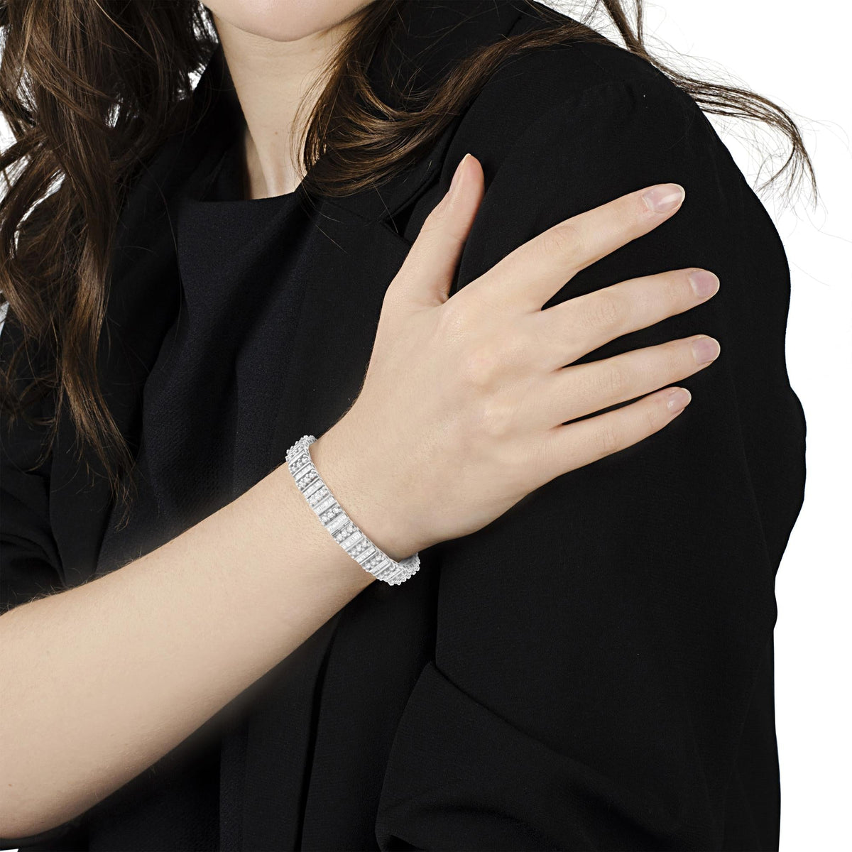14K White Gold 4 7/8 cttw Baguette & Round Brilliant-Cut Diamond Channel- & Prong-Set Tennis Bracelet (I-J Color, I1-I2 Clarity) - Size 7.25"-2
