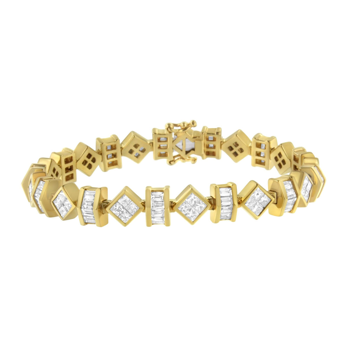 14K Yellow Gold Princess and Baguette Diamond Modern Link Bracelet(7.50 cttw,G-H Color,VS1-VS2 Clarity)-0