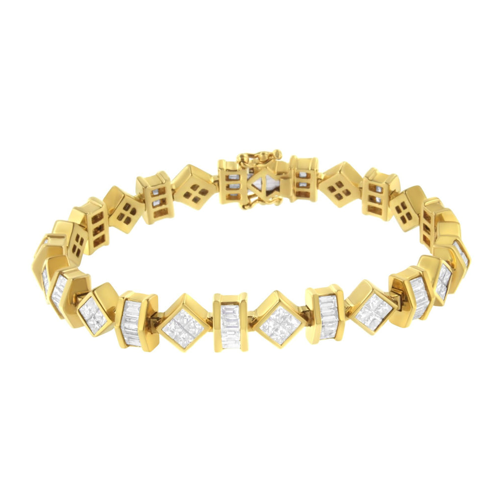 14K Yellow Gold Princess and Baguette Diamond Modern Link Bracelet(7.50 cttw,G-H Color,VS1-VS2 Clarity)-1