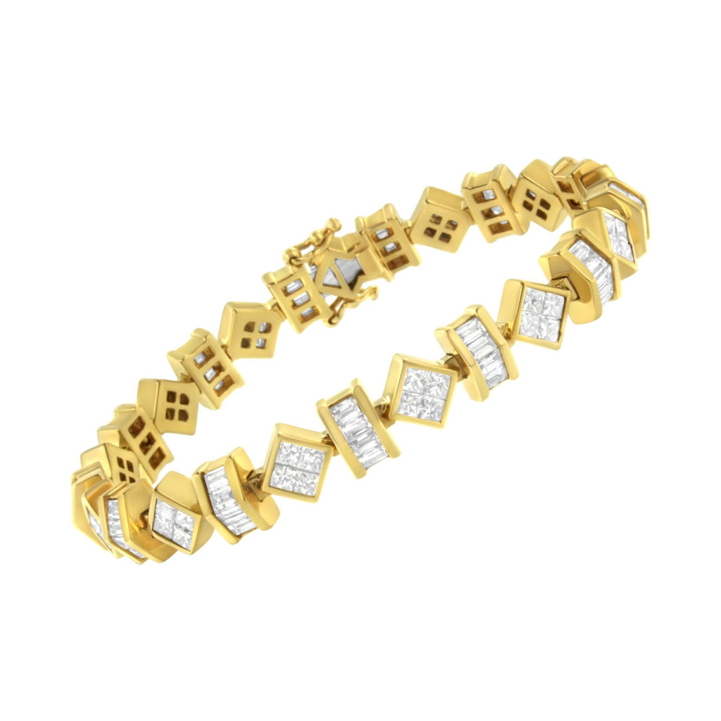 14K Yellow Gold Princess and Baguette Diamond Modern Link Bracelet(7.50 cttw,G-H Color,VS1-VS2 Clarity)-2