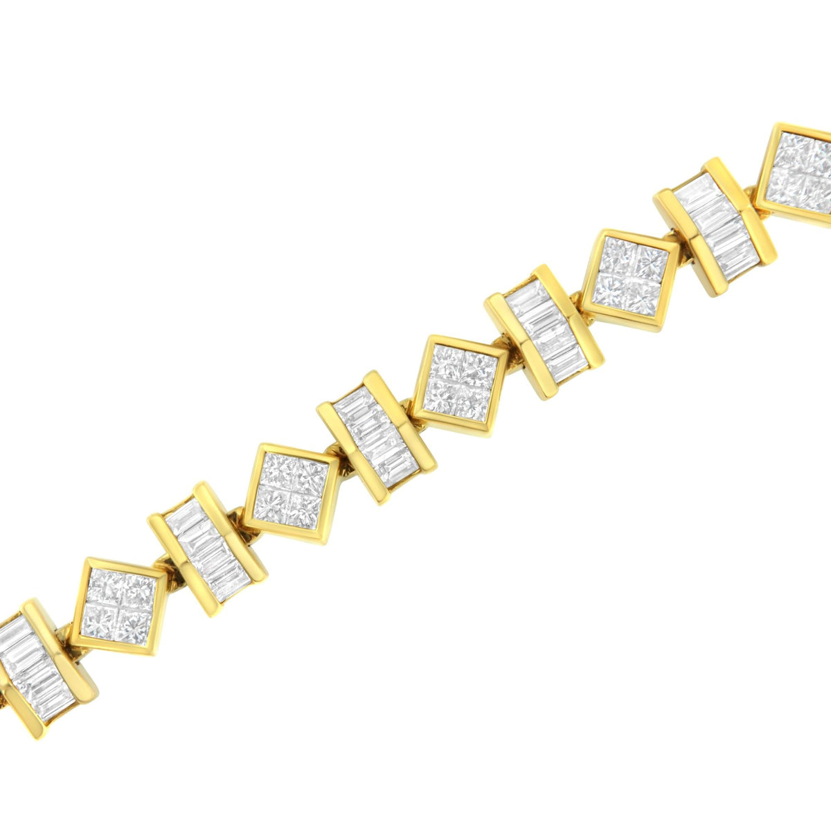 14K Yellow Gold Princess and Baguette Diamond Modern Link Bracelet(7.50 cttw,G-H Color,VS1-VS2 Clarity)-3
