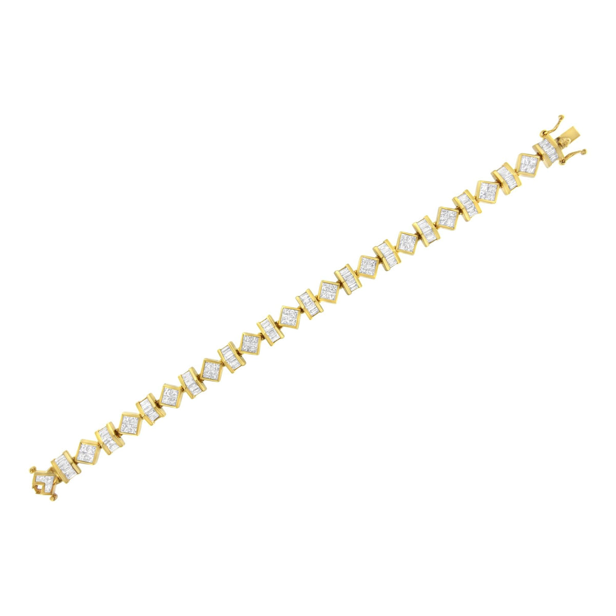 14K Yellow Gold Princess and Baguette Diamond Modern Link Bracelet(7.50 cttw,G-H Color,VS1-VS2 Clarity)-4