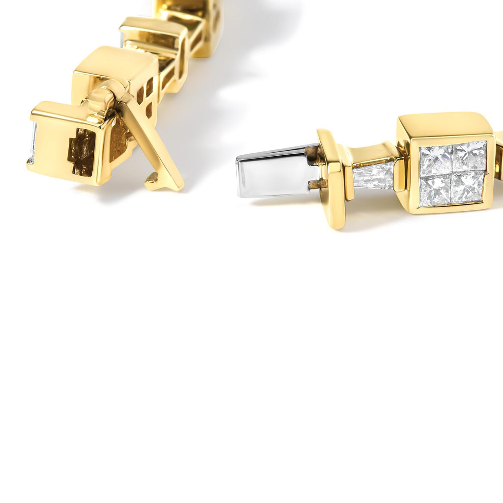 14K Yellow Gold 6 3/4 Cttw Princess and Baguette-Cut Diamond Tennis Bracelet (H-I Color, VS2-SI1 Clarity) - Size 7-1