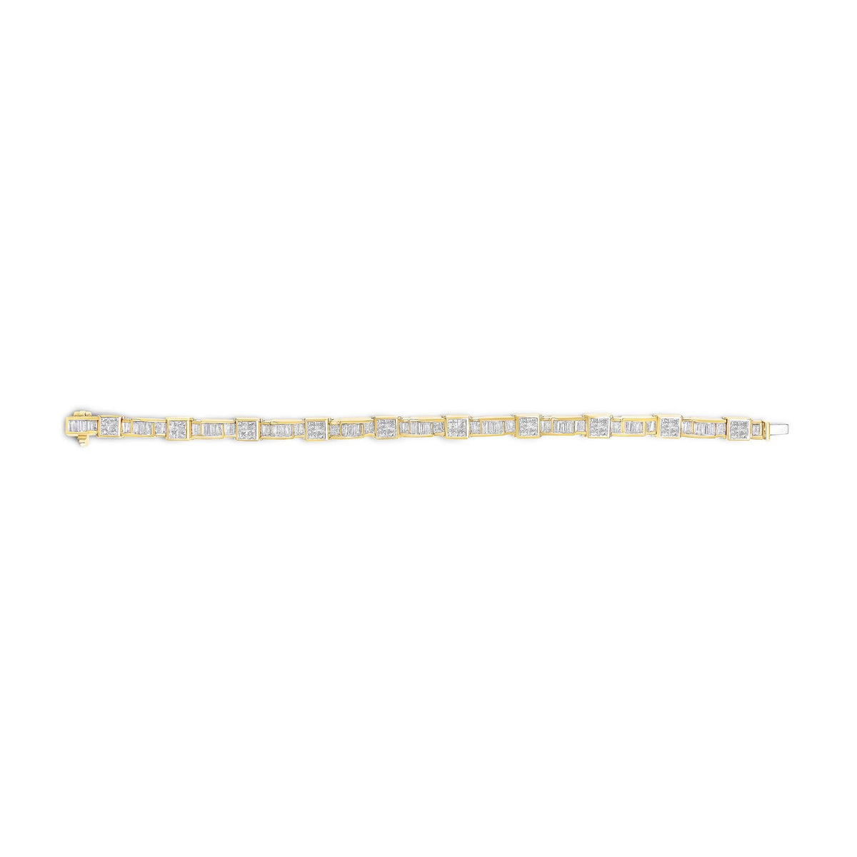 14K Yellow Gold 7.0 Cttw Baguette Cut Diamond Alternating Box and Wave Link Bracelet (G-H Color, VS1-VS2 Clarity) - 7" Inches