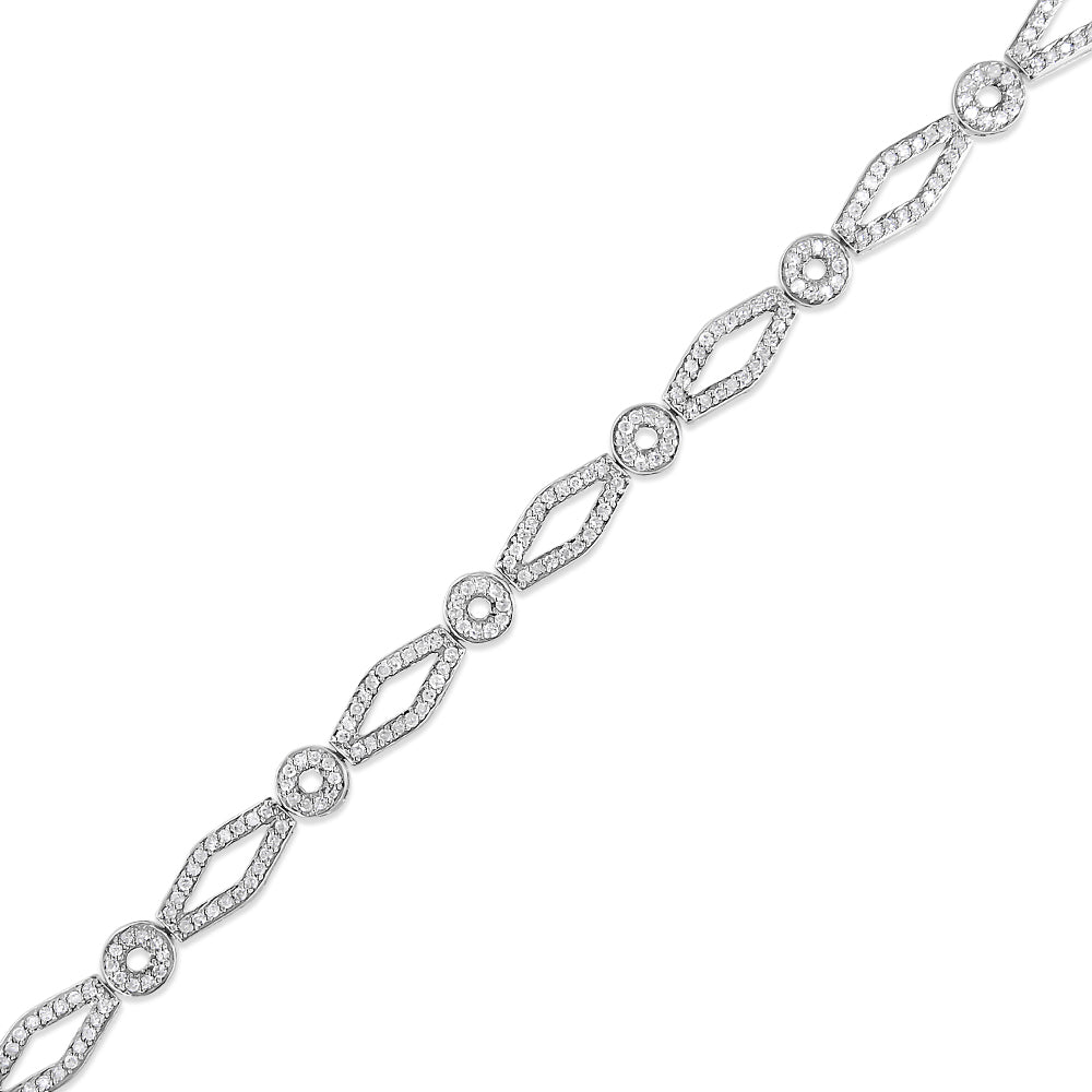 .925 Sterling Silver 1 1/2 Cttw Diamond Studded Alternating Circle and Kite-Shaped Vintage-Style Link Bracelet (I-J Color, I2-I3 Clarity) 7 Inch-3