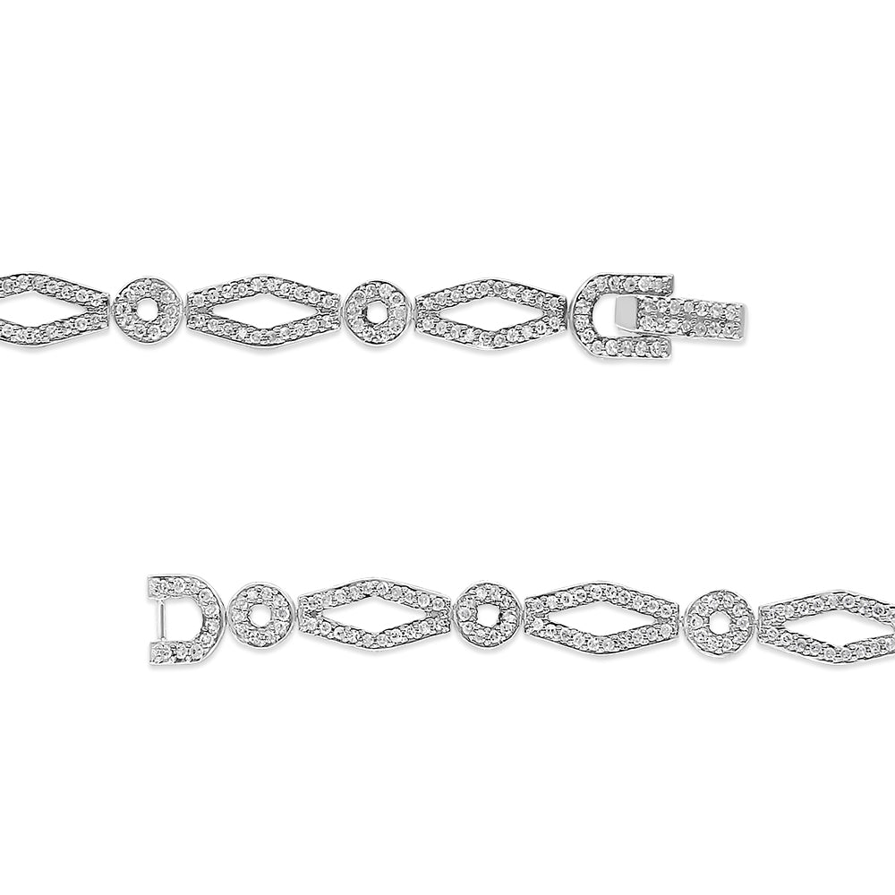 .925 Sterling Silver 1 1/2 Cttw Diamond Studded Alternating Circle and Kite-Shaped Vintage-Style Link Bracelet (I-J Color, I2-I3 Clarity) 7 Inch-4