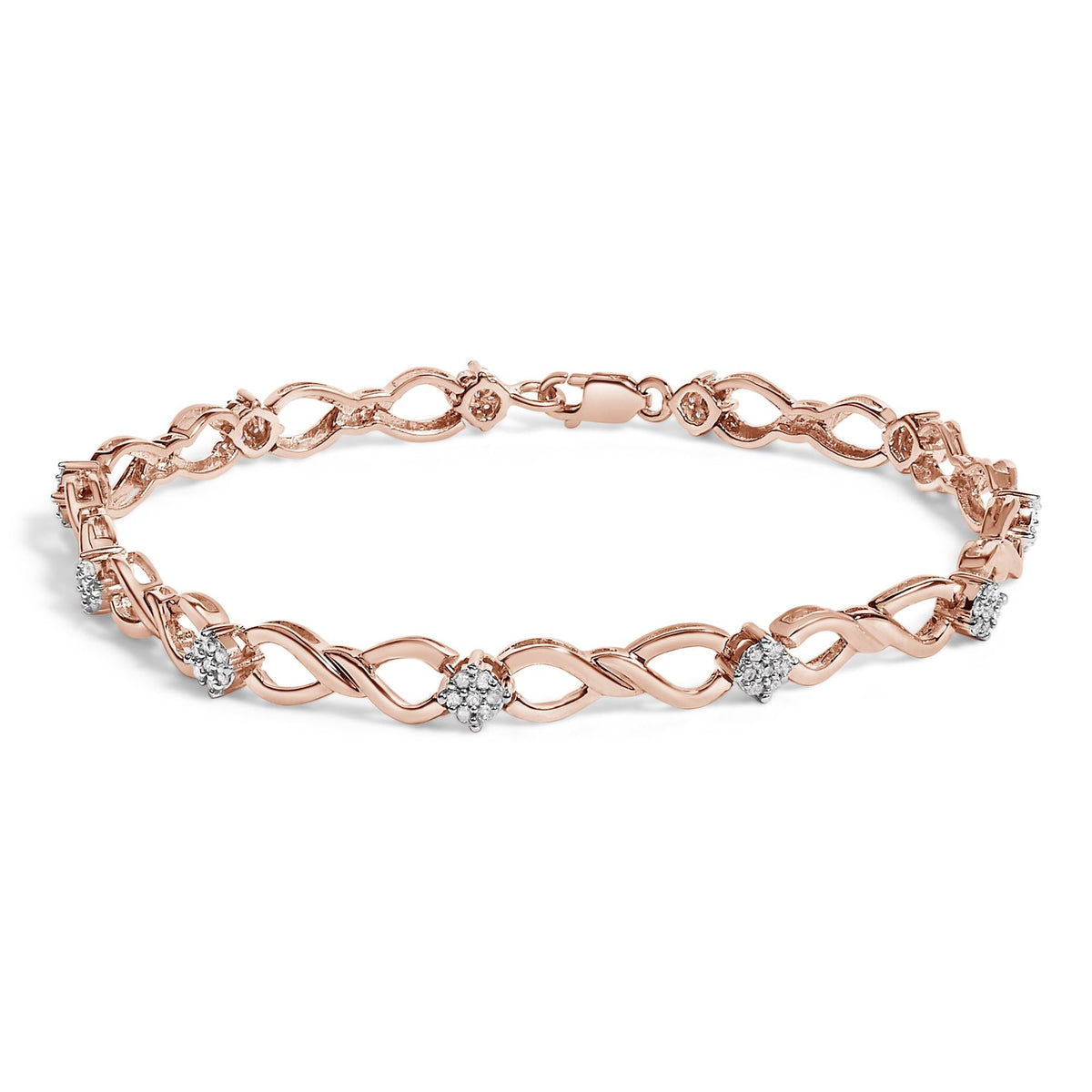 10K Rose Gold 1/2 cttw Diamond Cluster and Infinity Weave Link Bracelet (H-I Color, I2-I3 Clarity) - Size 7"-0
