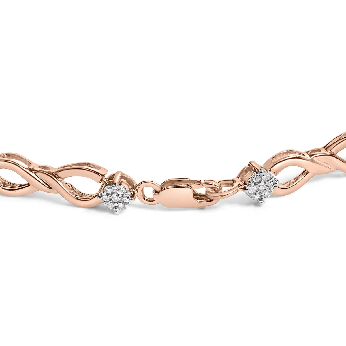 10K Rose Gold 1/2 cttw Diamond Cluster and Infinity Weave Link Bracelet (H-I Color, I2-I3 Clarity) - Size 7"-1