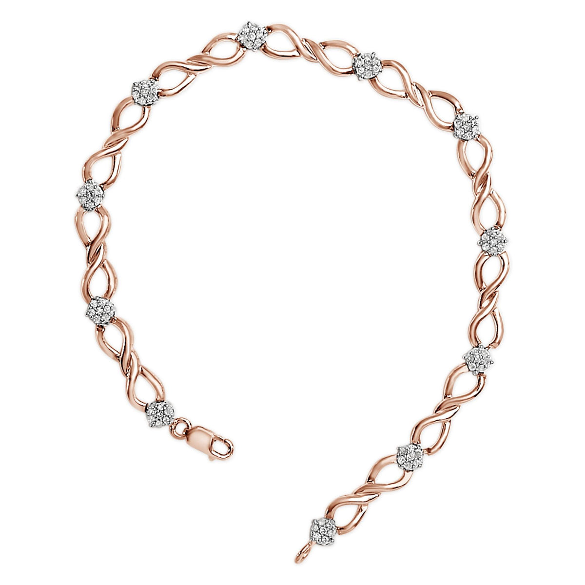 10K Rose Gold 1/2 cttw Diamond Cluster and Infinity Weave Link Bracelet (H-I Color, I2-I3 Clarity) - Size 7"-3