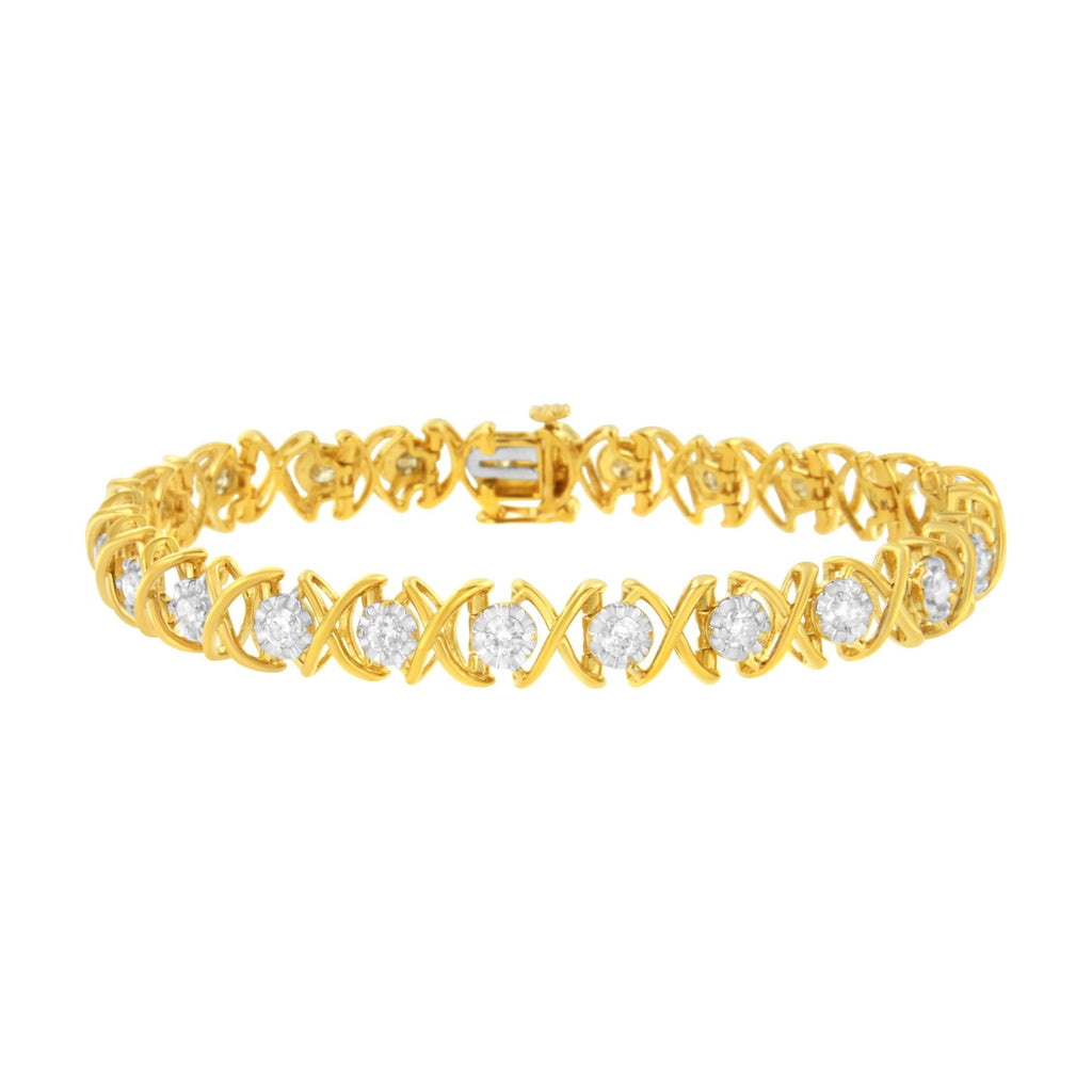 10K Yellow Gold Plated Sterling Silver 2 cttw Diamond "XOXO" Bracelet (J-K Clarity, I1-I2 Color) - Size 7.25"-0