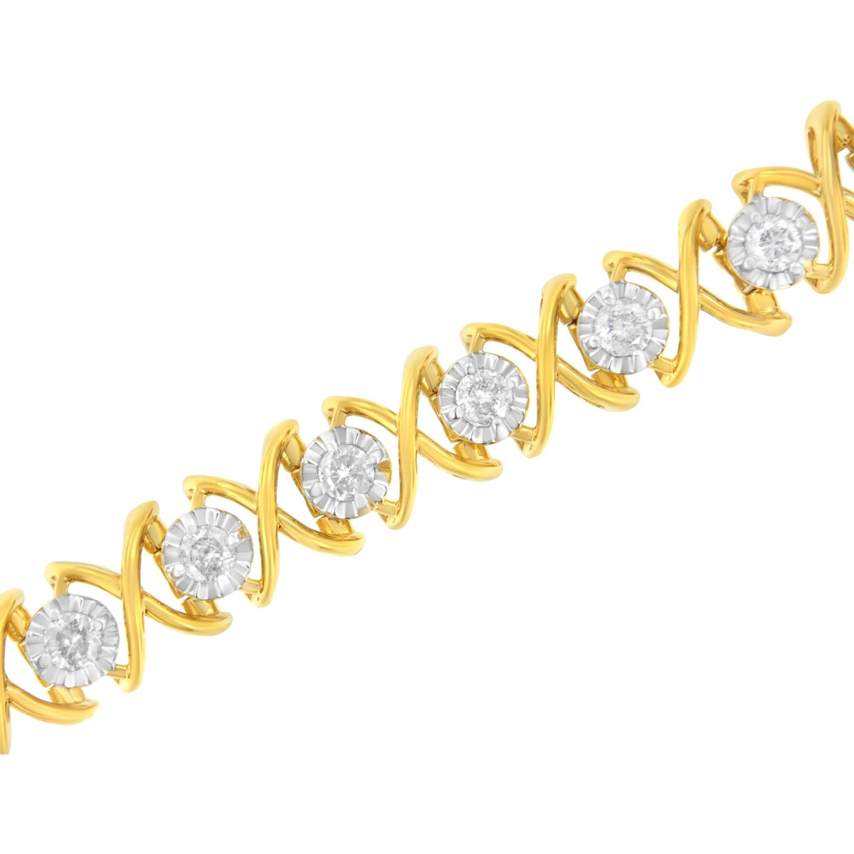 10K Yellow Gold Plated Sterling Silver 2 cttw Diamond "XOXO" Bracelet (J-K Clarity, I1-I2 Color) - Size 7.25"-4