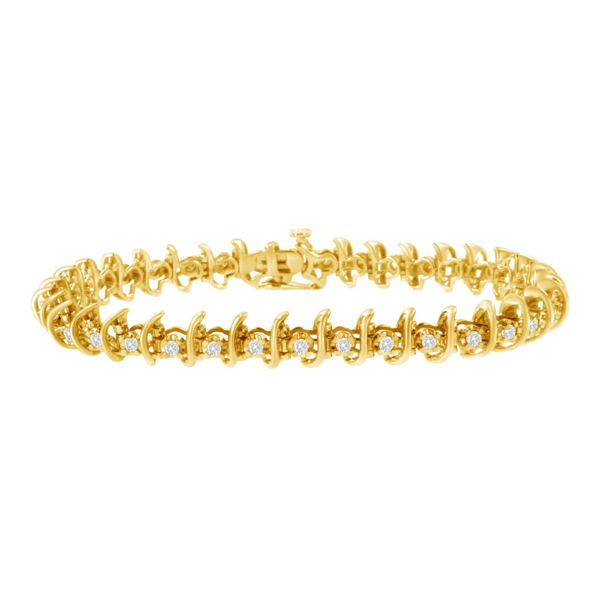 10KT Yellow Gold Plated .925 Sterling Silver 1 cttw Prong-Set Diamond Link Bracelet (J-K, I1-I2) - 7.5"-0