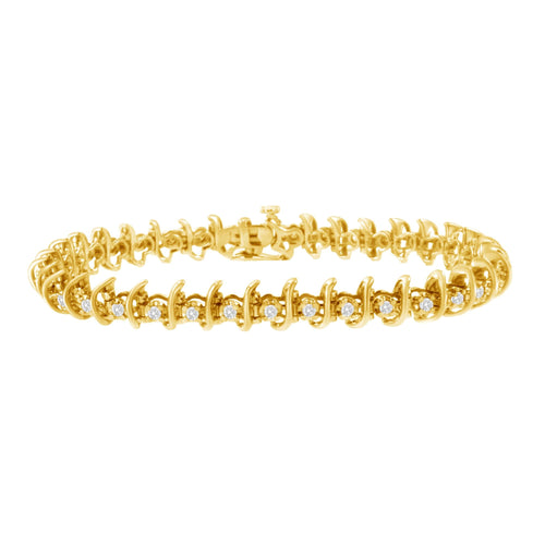 10KT Yellow Gold Plated .925 Sterling Silver 1 cttw Prong-Set Diamond Link Bracelet (J-K, I1-I2) - 7.5"-0