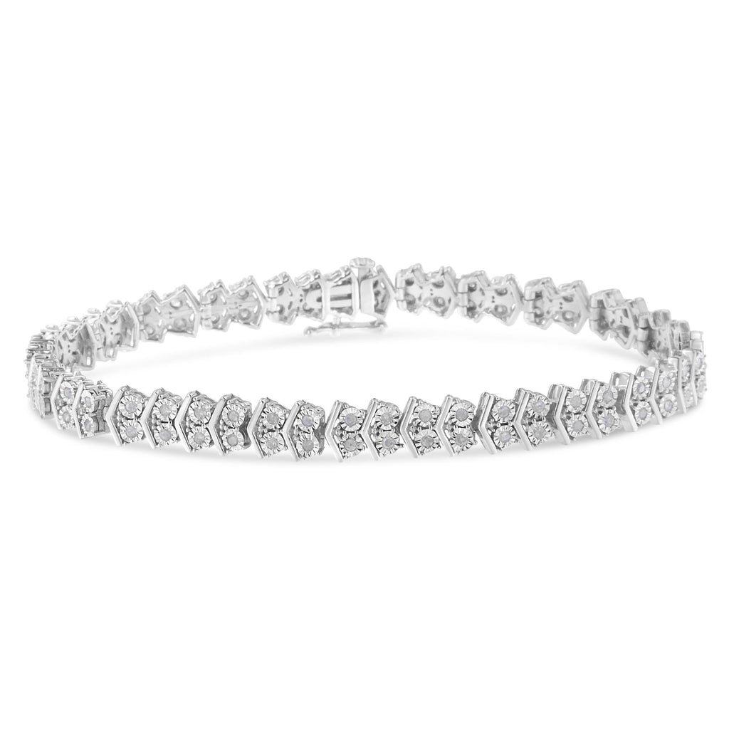 .925 Sterling Silver 1.0 Cttw Chevron 2 Stone Arrow Link Tennis Bracelet (I-J Color, I3 Clarity) - 7”-0