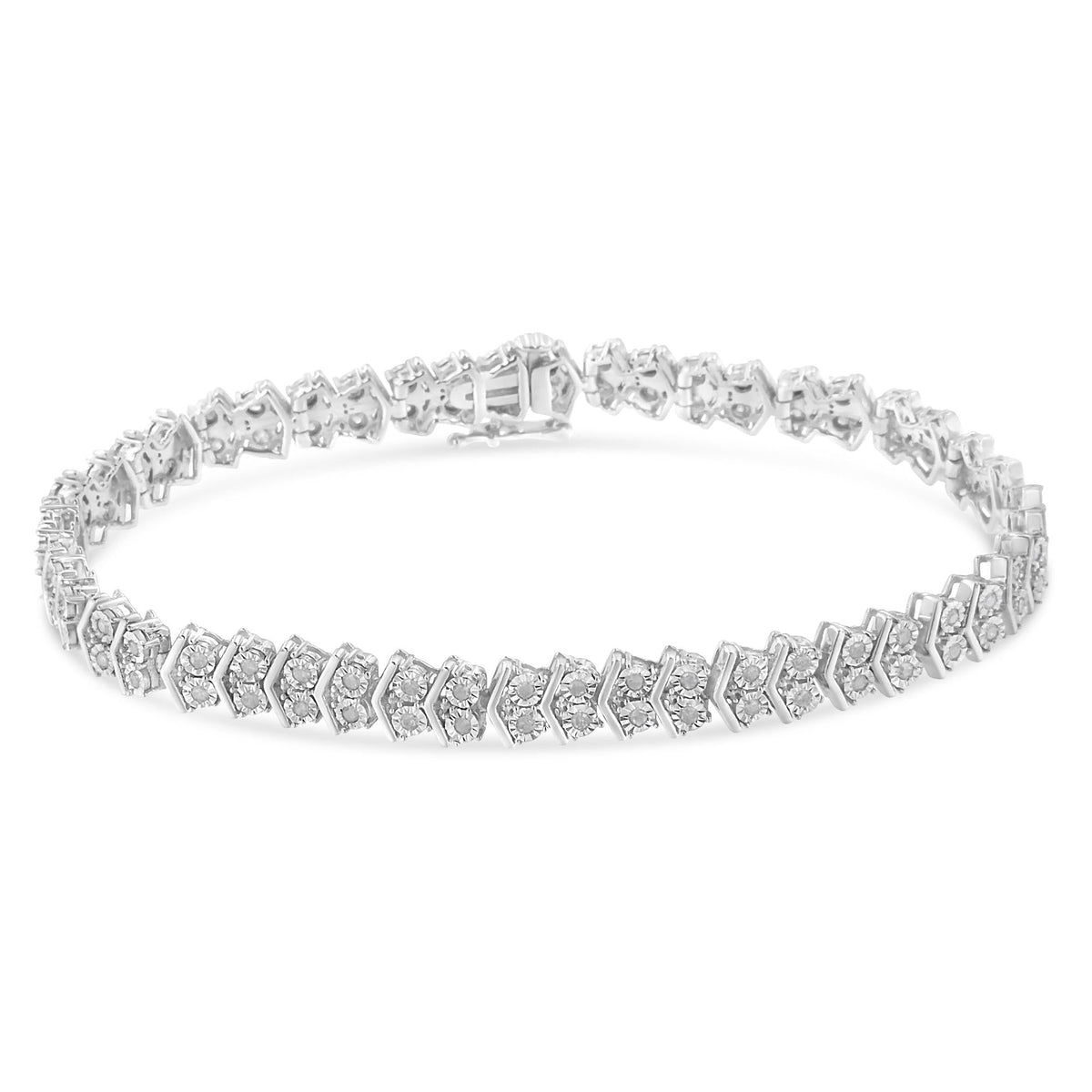 .925 Sterling Silver 1.0 Cttw Chevron 2 Stone Arrow Link Tennis Bracelet (I-J Color, I3 Clarity) - 7”-1