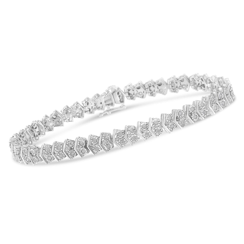 .925 Sterling Silver 1.0 Cttw Chevron 2 Stone Arrow Link Tennis Bracelet (I-J Color, I3 Clarity) - 7”-3