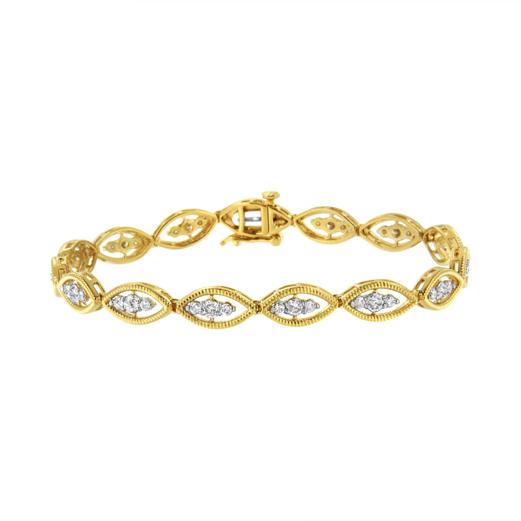 10K Yellow Gold Plated .925 Sterling Silver 1 cttw Prong Set Round-Cut Diamond Link Bracelet (J-K Color, I1-I2 Clarity) - 7.25"-0