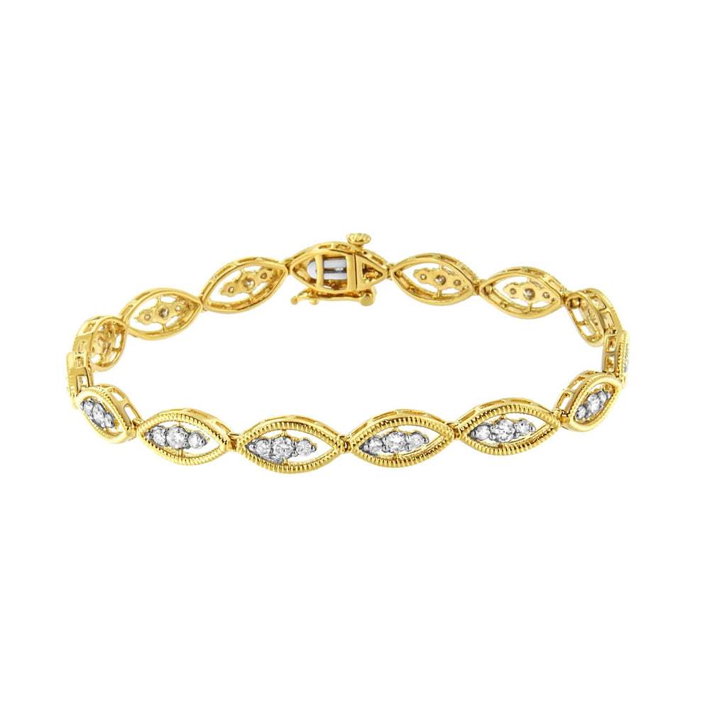 10K Yellow Gold Plated .925 Sterling Silver 1 cttw Prong Set Round-Cut Diamond Link Bracelet (J-K Color, I1-I2 Clarity) - 7.25"-1