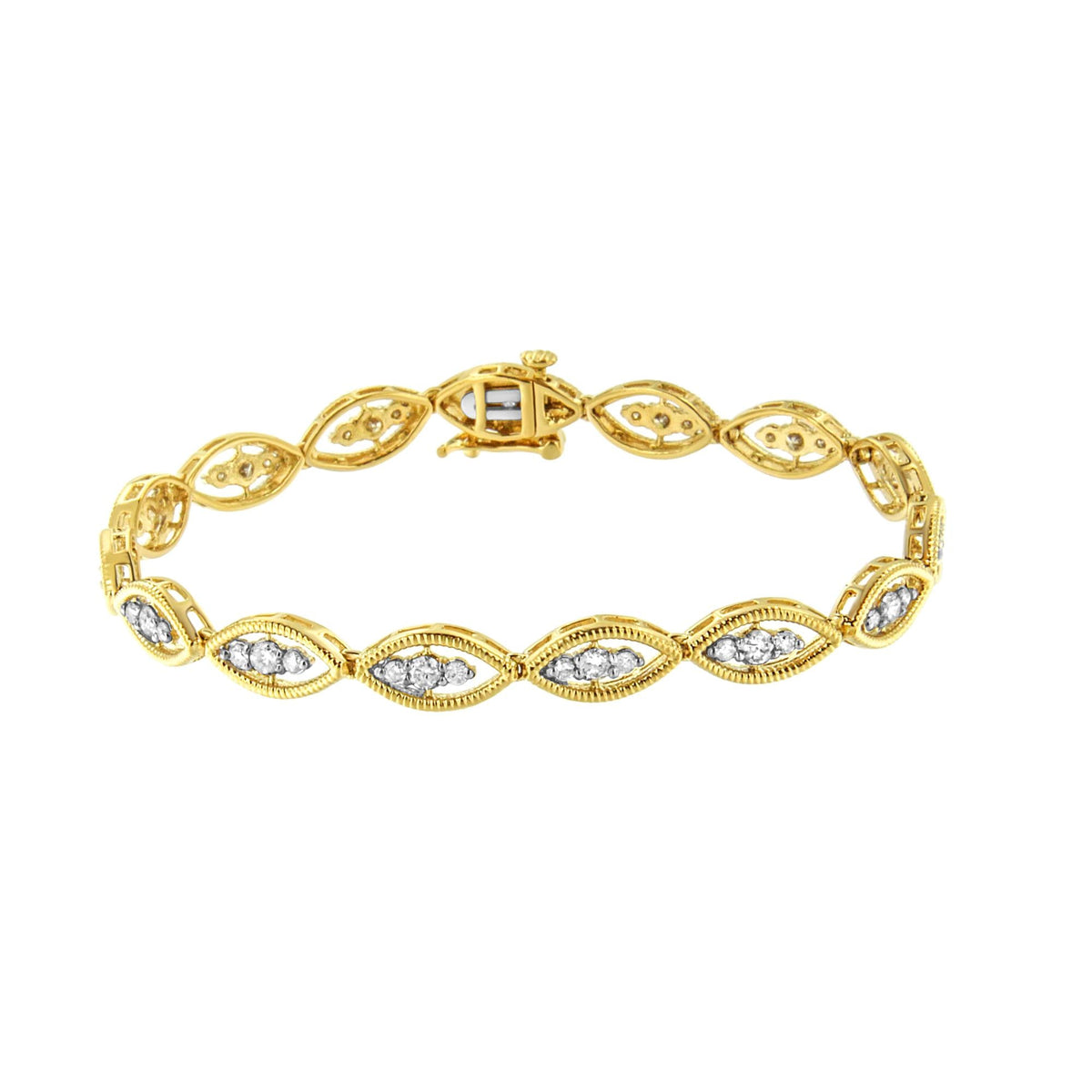 10K Yellow Gold Plated .925 Sterling Silver 1 cttw Prong Set Round-Cut Diamond Link Bracelet (J-K Color, I1-I2 Clarity) - 7.25"-1
