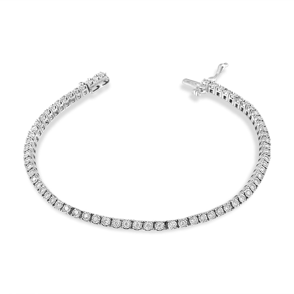 14K White Gold 1.0 Cttw Miracle Set Round-Cut Lab Grown Diamond Illusion Tennis Bracelet (F-G Color, VS2-SI1 Clarity) Size 7"-1
