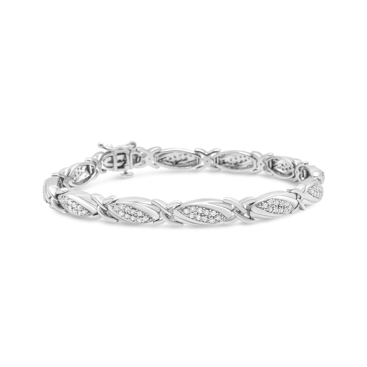 .925 Sterling Silver 1.00 Cttw Round Diamond X-Link Bracelet (I-J Color, I2-I3 Clarity) - Size 7.25"-0