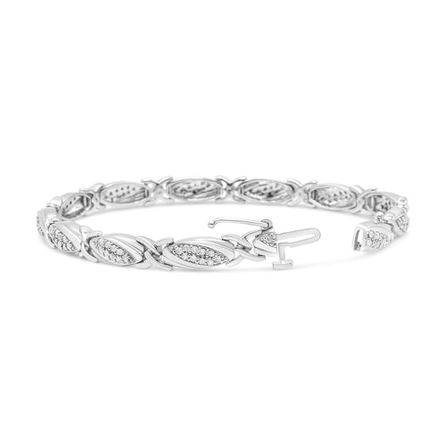 .925 Sterling Silver 1.00 Cttw Round Diamond X-Link Bracelet (I-J Color, I2-I3 Clarity) - Size 7.25"-1