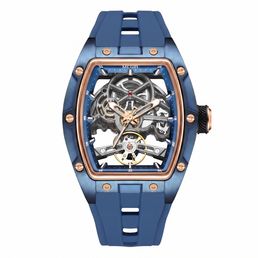 MEGIR Original Fashion Men Watches Automatic Mechanical Watch Steel Case Sport Skeleton Dial Wristwatch Waterproof Clock Reloj Hombre 2242-13